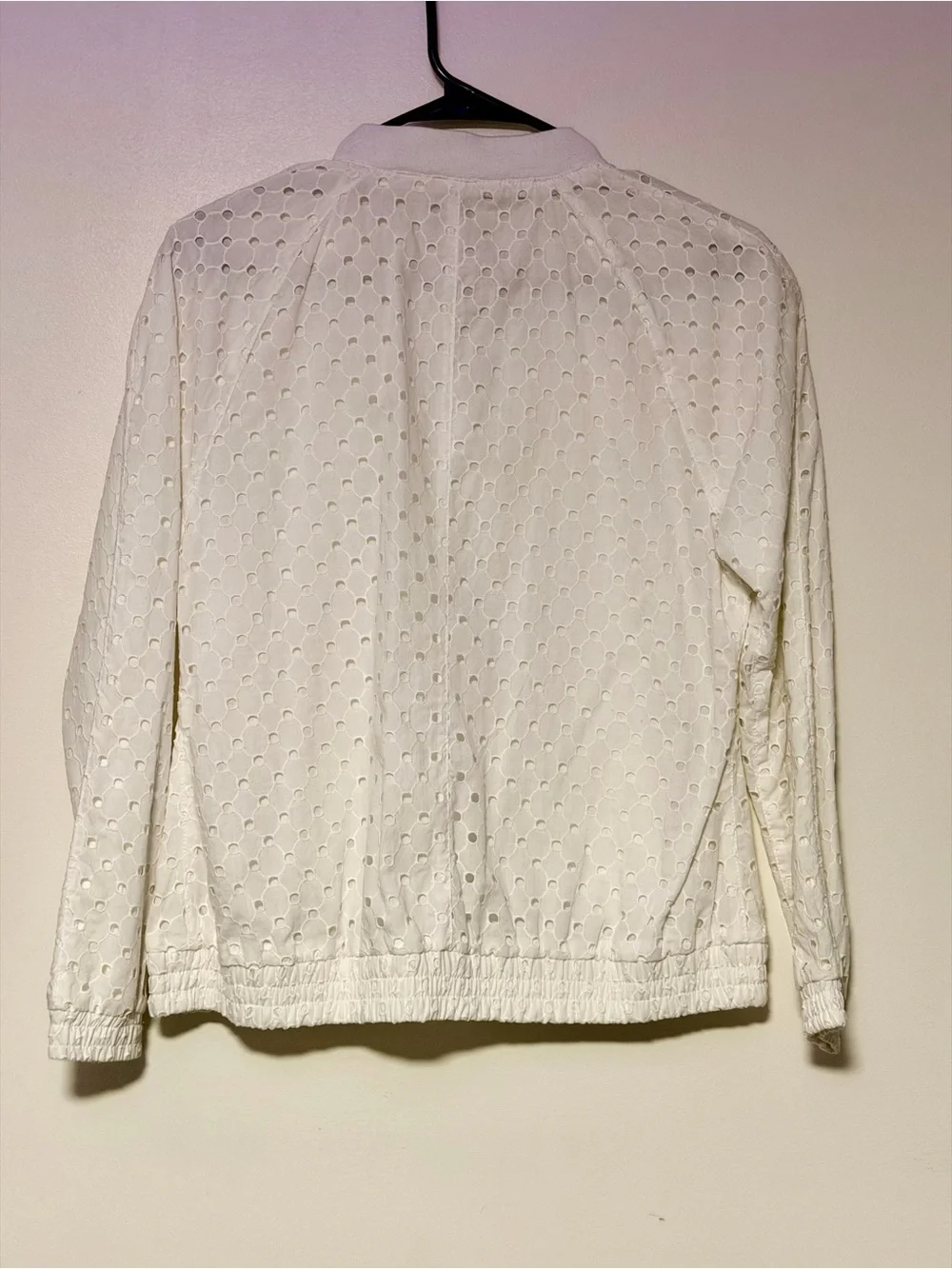 J. Crew White Eyelet Bomber Jacket with Zip Front